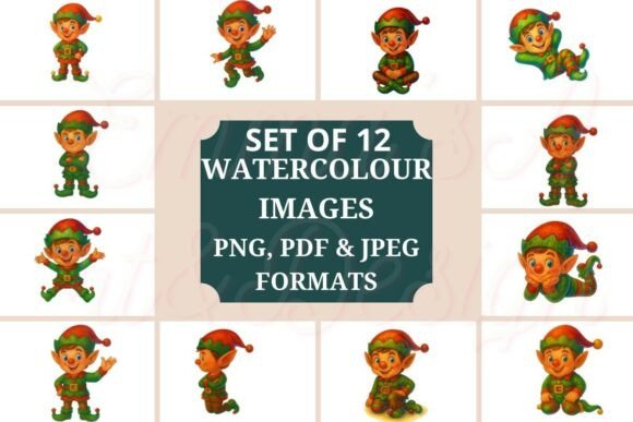 12 Boy Elf Watercolor Clipart