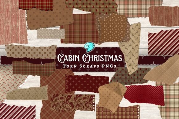 Cabin Christmas Torn Scraps PNGs: Creative Digital Assets for Crafters and Designers
