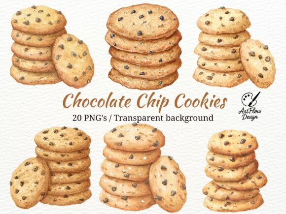 Chocolate Chip Cookies PNG Set for Sweet Design Projects