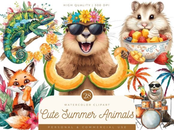 Cute Summer Animals Clipart Bundle: Brighten Your Creative Projects