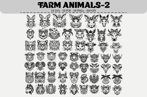 Farm Animal Faces – 59 Designs: A Practical Resource for Creative and Commercial Projects