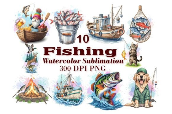 Fishing Watercolor Sublimation Designs for Creative Projects