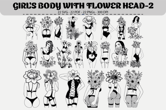 Girls Flower Head Clipart – 22 Designs for Creative Expression