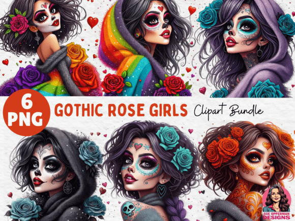 Gothic Rose Girls 6 PNG Bundle: Bold Art for Creative Projects