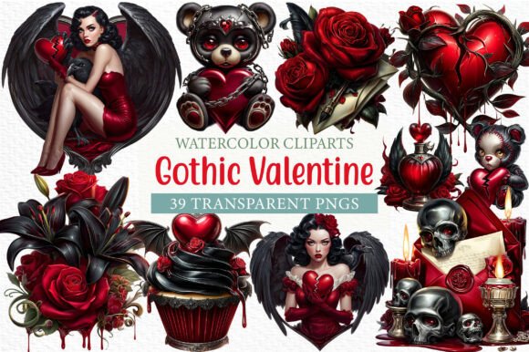 Gothic Valentine Clipart Set: A Unique Choice for Dark Romantic Designs