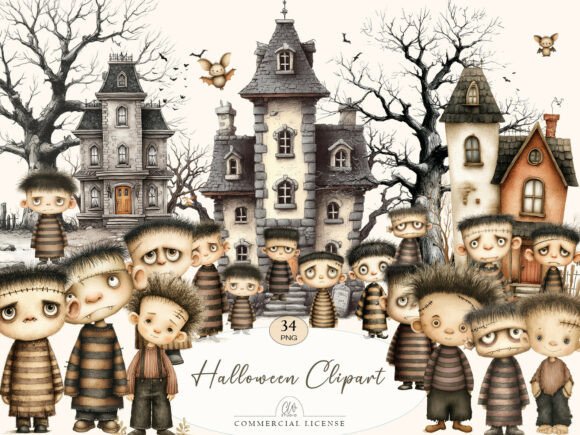 Halloween Haunted Clipart Set: Spook Up Your Creative Projects with Ease