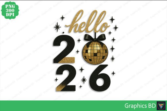 Hello 2026 Black Gold Disco Ball Design – A Sparkling Touch for Every Occasion