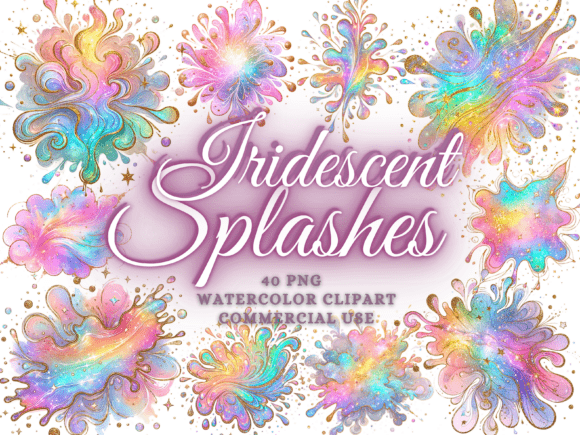 Iridescent Watercolor Splashes PNG: A Creative Design Resource
