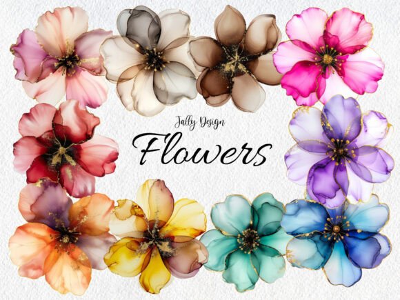 Luxury Alcohol Ink Flowers Clipart
