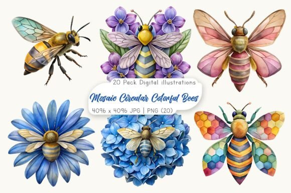 Mosaic Circular Colorful Bees Coasters: A Design Asset for Creative Excellence