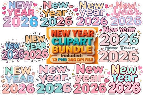New Year 2026 Clipart Bundle Kawaii New