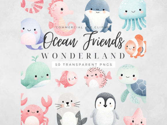 Ocean Animals Clipart Watercolor Sea PNG: A Practical Resource for Creative Marine-Themed Design