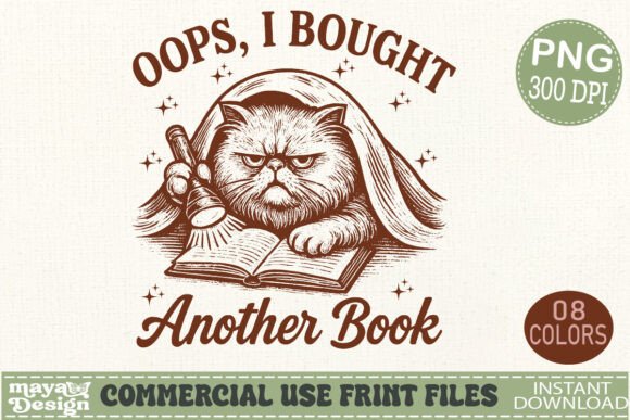 Oops I Bought Another Book Retro Cat PNG