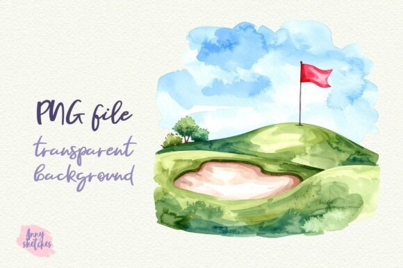 Retro Golf Course Flag Hills Pink Golf