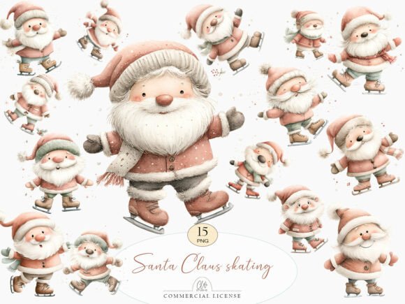 Santa Claus Skating Clipart Set: A Versatile Asset for Holiday Creatives
