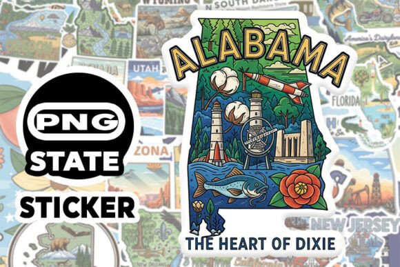 Showcase Your Alabama Pride with High-Quality Sticker Designs: PNG & SVG State Outlines