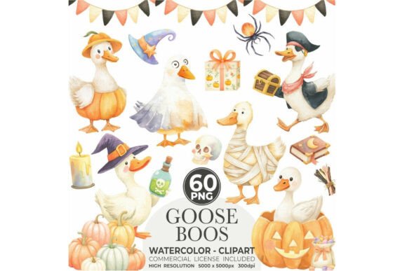 Silly Goose Halloween Watercolor Clipart: A Playful Design Resource for Festive Projects