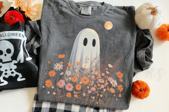Spooky Ghost in Wildflowers PNG: A Versatile Design Asset for Creative Projects