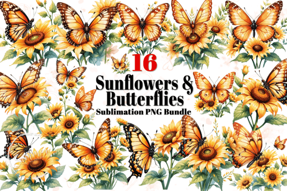Sunflowers and Butterflies Sublimation Designs