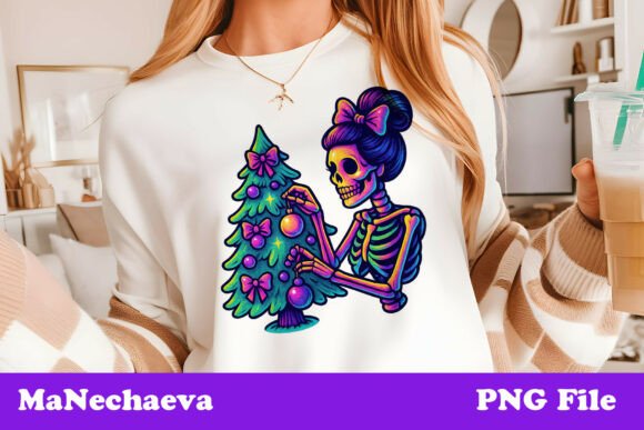 Trendy Neon Christmas Skeleton Girl: Gothic Charm for Modern Holiday Crafts