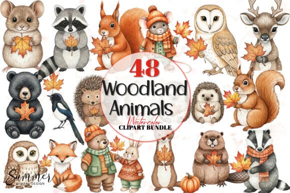 Woodland Animals Fall Leaves Clipart: A Versatile Resource for Autumn-Inspired Creativity